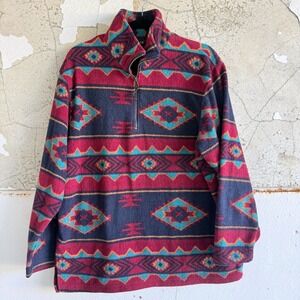 Vintage Fleece Pullover Aztec Southwestern Quarter Zip Sweater Jacket Mens L
